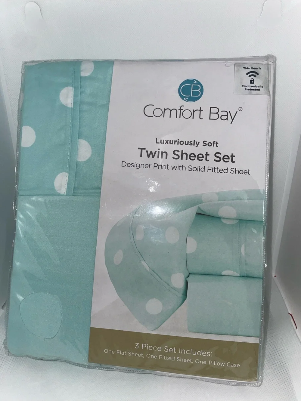 Comfort Bay Twin Sheet Set in Aqua with White Polka Dots
